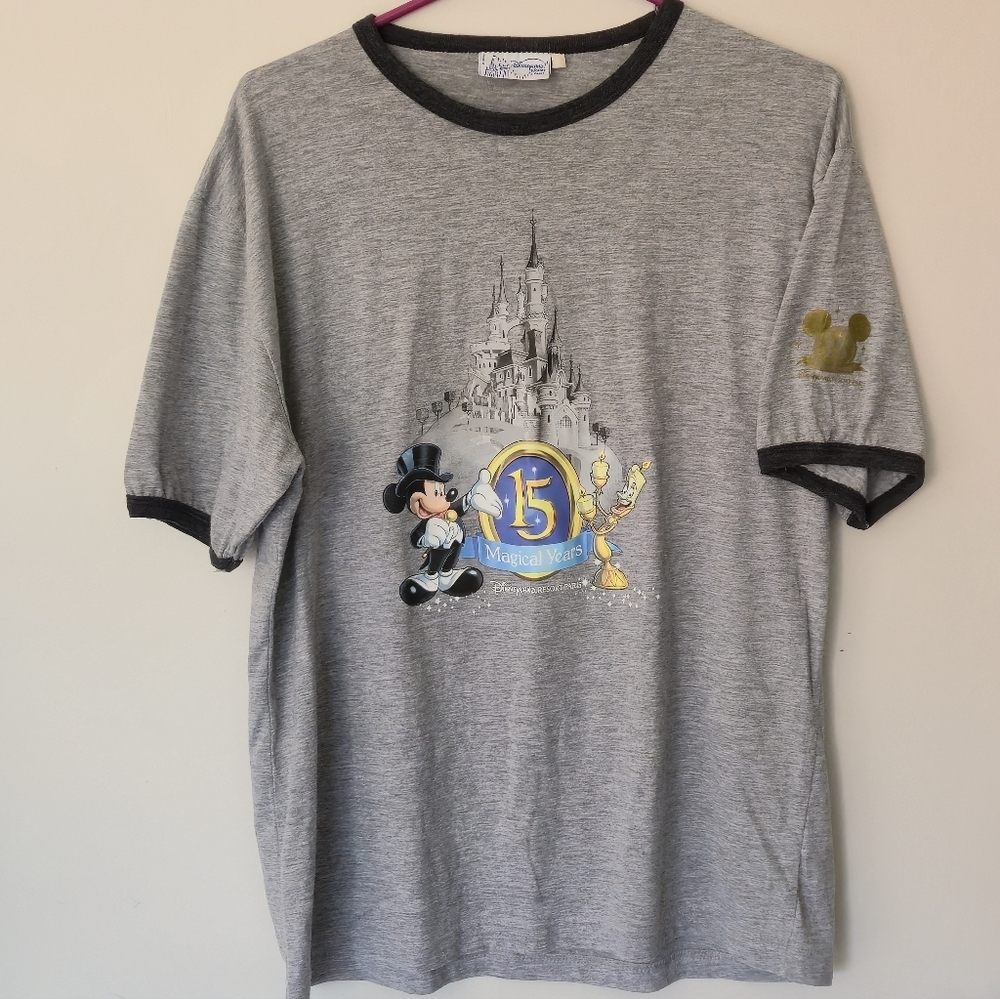 Disney Fashions Large Disneyland Paris 15th Anniversary Mickey Mouse Ringer Tee - Picture 8 of 11